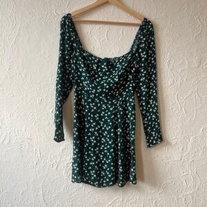 Reformation Forest Green Floral Long Sleeve Dress